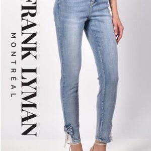 Bow Lace and Rhinestone Soft Distressed Blue Jean